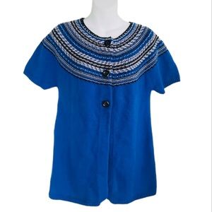 NEW Charter Club Cardigan Short Sleeve Blue Black Gray Nordic Sweater